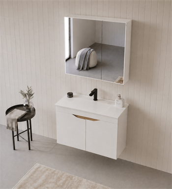 Orka Lena 85 cm Mat Beyaz Banyo Dolabı Takımı (Kapaklı ,Dolaplı Ayna), 5008811