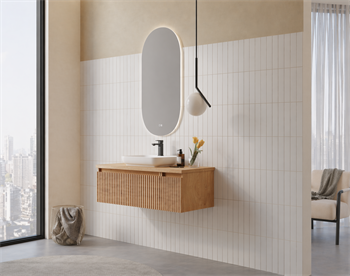 Orka Lentia Banyo Dolabı Takımı, 100 cm, Meşe (Ledli Ayna), 5007104