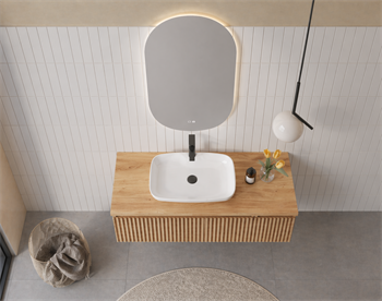 Orka Lentia Banyo Dolabı Takımı, 100 cm, Meşe (Ledli Ayna), 5007104