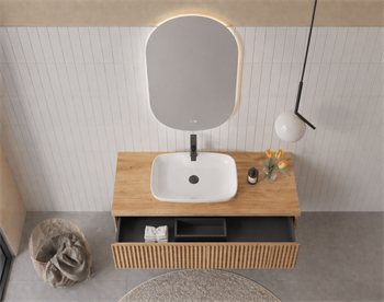 Orka Lentia Banyo Dolabı Takımı, 100 cm, Meşe (Ledli Ayna), 5007104