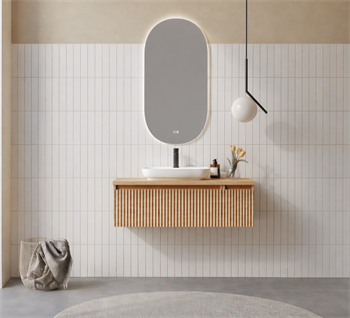 Orka Lentia Banyo Dolabı Takımı, 100 cm, Meşe (Ledli Ayna), 5007104