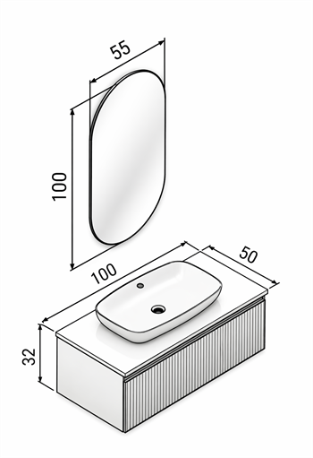 Orka Lentia Banyo Dolabı Takımı, 100 cm, Meşe (Ledli Ayna), 5007104