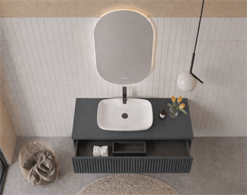 Orka Lentia Banyo Dolabı Takımı, 100 cm, Mat Antrasit (Ledli Ayna), 5007102