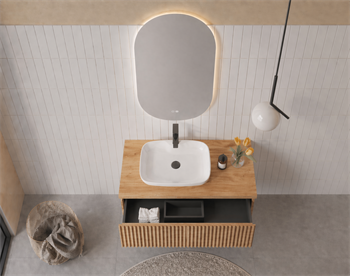 Orka Lentia Banyo Dolabı Takımı, 80 cm, Meşe (Ledli Ayna), 5007099
