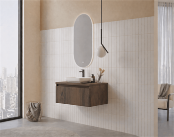 Orka Lentia Banyo Dolabı Takımı, 80 cm, Ceviz (Ledli Ayna), 5007100