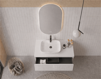 Orka Lentia Banyo Dolabı Takımı, 80 cm, Mat Beyaz (Ledli Ayna), 5007096