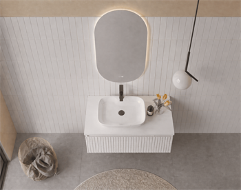 Orka Lentia Banyo Dolabı Takımı, 80 cm, Mat Beyaz (Ledli Ayna), 5007096