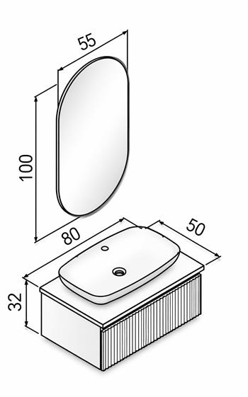 Orka Lentia Banyo Dolabı Takımı, 80 cm, Ceviz (Ledli Ayna), 5007100