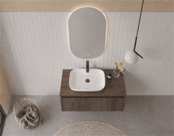 Orka Lentia Banyo Dolabı Takımı, 80 cm, Ceviz (Ledli Ayna), 5007100