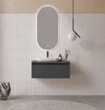 Orka Lentia Banyo Dolabı Takımı, 80 cm, Mat Antrasit (Ledli Ayna), 5007097