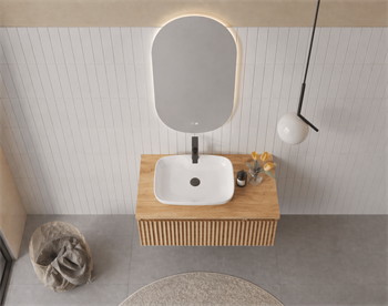 Orka Lentia Banyo Dolabı Takımı, 80 cm, Meşe (Ledli Ayna), 5007099