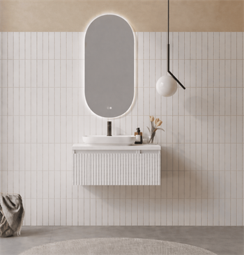 Orka Lentia Banyo Dolabı Takımı, 80 cm, Mat Beyaz (Ledli Ayna), 5007096