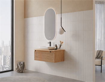 Orka Lentia Banyo Dolabı Takımı, 80 cm, Meşe (Ledli Ayna), 5007099