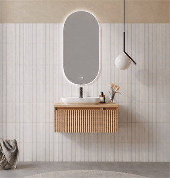 Orka Lentia Banyo Dolabı Takımı, 80 cm, Meşe (Ledli Ayna), 5007099