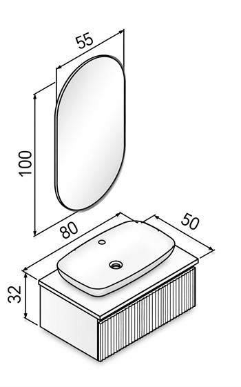 Orka Lentia Banyo Dolabı Takımı, 80 cm, Meşe (Ledli Ayna), 5007099