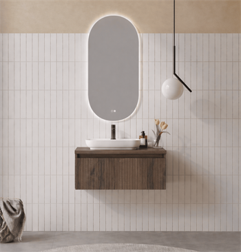 Orka Lentia Banyo Dolabı Takımı, 80 cm, Ceviz (Ledli Ayna), 5007100