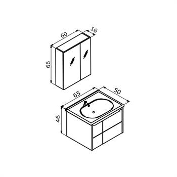 Orka Likya 65 cm Mat Beyaz Banyo Dolabı Takımı