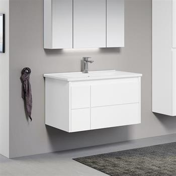 Orka Likya 80 cm Mat Beyaz Banyo Dolabı Takımı