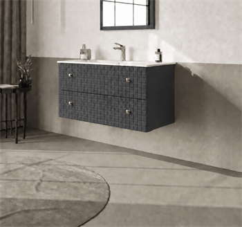 Orka Lipari 100 cm Mat Antrasit Banyo Dolabı Alt Modül Ve Lavabo (Asma-Altın Kulp), 5007296