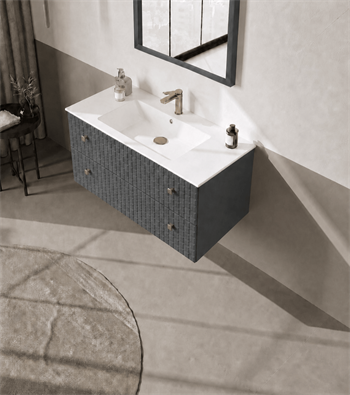 Orka Lipari 100 cm Mat Antrasit Banyo Dolabı Alt Modül Ve Lavabo (Asma-Altın Kulp), 5007296