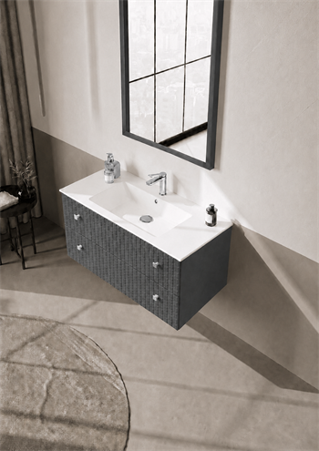 Orka Lipari Asma Banyo Dolabı Takımı, 100 cm, Mat Antrasit Lake (Krom Kulp-Ledli Ayna), 5007322