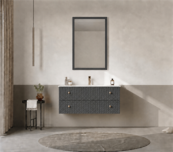 Orka Lipari Asma Banyo Dolabı Takımı, 100 cm, Mat Antrasit Lake (Altın Kulp-Ledli Ayna), 5007307