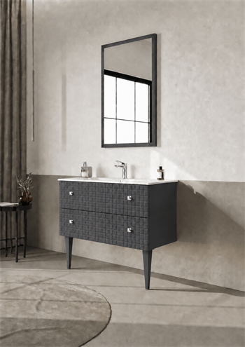 Orka Lipari Ayaklı Banyo Dolabı Takımı, 100 cm, Mat Antrasit Lake (Krom Kulp-Ledli Ayna), 5007347