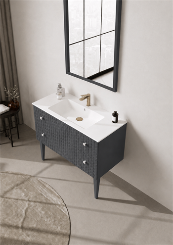 Orka Lipari Ayaklı Banyo Dolabı Takımı, 100 cm, Mat Antrasit Lake (Krom Kulp-Ledli Ayna), 5007347