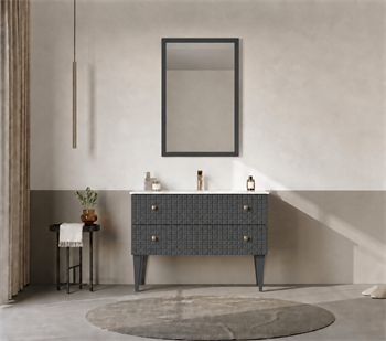 Orka Lipari Ayaklı Banyo Dolabı Takımı, 100 cm, Mat Antrasit Lake (Altın Kulp-Ledli Ayna), 5007344