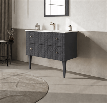 Orka Lipari 100 cm Mat Antrasit Banyo Dolabı Alt Modül Ve Lavabo (Ayaklı-Altın Kulp), 5007332