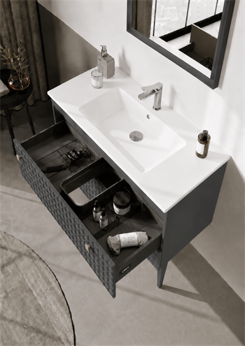 Orka Lipari 100 cm Mat Antrasit Banyo Dolabı Alt Modül Ve Lavabo (Ayaklı-Krom Kulp), 5007335