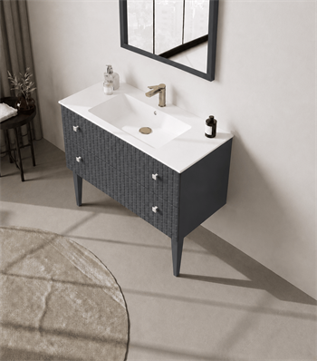 Orka Lipari 100 cm Mat Antrasit Banyo Dolabı Alt Modül Ve Lavabo (Ayaklı-Krom Kulp), 5007335