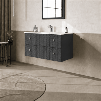 Orka Lipari 100 cm Mat Antrasit Banyo Dolabı Alt Modül Ve Lavabo (Asma-Krom Kulp), 5007319