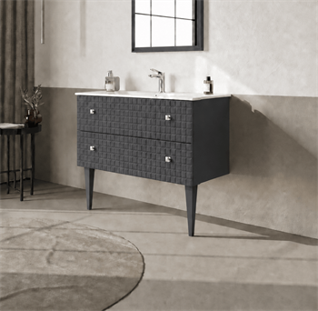 Orka Lipari 100 cm Mat Antrasit Banyo Dolabı Alt Modül Ve Lavabo (Ayaklı-Krom Kulp), 5007335