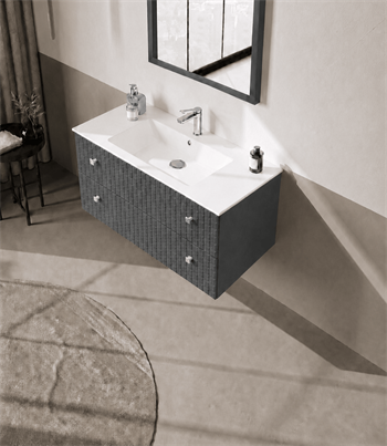 Orka Lipari 100 cm Mat Antrasit Banyo Dolabı Alt Modül Ve Lavabo (Asma-Krom Kulp), 5007319
