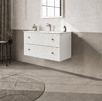 Orka Lipari 100 cm Mat Beyaz Banyo Dolabı Alt Modül Ve Lavabo (Asma-Altın Kulp), 5007290