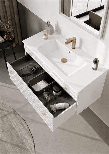 Orka Lipari 100 cm Mat Beyaz Banyo Dolabı Alt Modül Ve Lavabo (Asma-Altın Kulp), 5007290