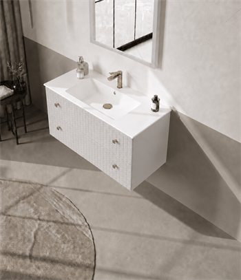 Orka Lipari 100 cm Mat Beyaz Banyo Dolabı Alt Modül Ve Lavabo (Asma-Altın Kulp), 5007290