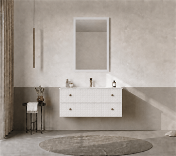 Orka Lipari Asma Banyo Dolabı Takımı, 100 cm, Mat Beyaz Lake (Altın Kulp-Ledli Ayna), 5007304