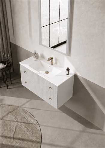 Orka Lipari Asma Banyo Dolabı Takımı, 100 cm, Mat Beyaz Lake (Altın Kulp-Ledli Ayna), 5007304