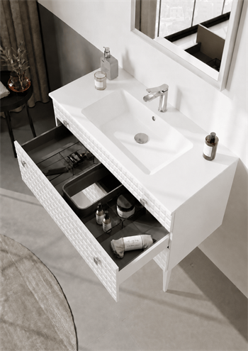 Orka Lipari 100 cm Mat Beyaz Banyo Dolabı Alt Modül Ve Lavabo (Ayaklı-Krom Kulp), 5007333