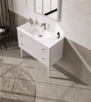 Orka Lipari 100 cm Mat Beyaz Banyo Dolabı Alt Modül Ve Lavabo (Ayaklı-Krom Kulp), 5007333
