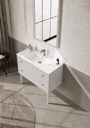 Orka Lipari Ayaklı Banyo Dolabı Takımı, 100 cm, Mat Beyaz Lake (Krom Kulp-Ledli Ayna), 5007345