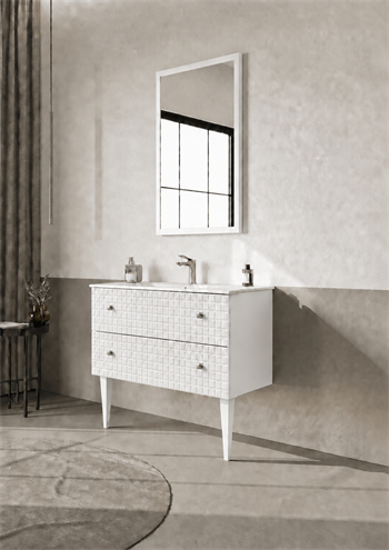 Orka Lipari Ayaklı Banyo Dolabı Takımı, 100 cm, Mat Beyaz Lake (Krom Kulp-Ledli Ayna), 5007345