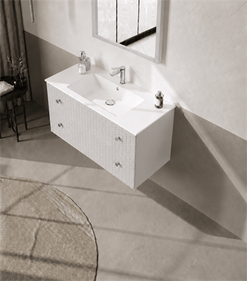 Orka Lipari 100 cm Mat Beyaz Banyo Dolabı Alt Modül Ve Lavabo (Asma-Krom Kulp), 5007317