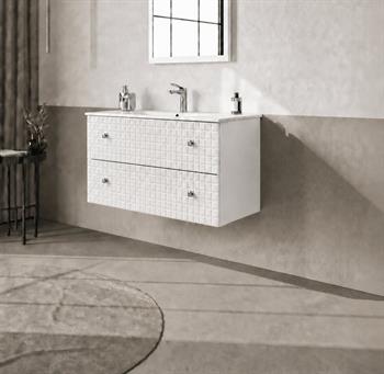 Orka Lipari 100 cm Mat Beyaz Banyo Dolabı Alt Modül Ve Lavabo (Asma-Krom Kulp), 5007317