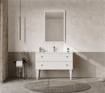 Orka Lipari Ayaklı Banyo Dolabı Takımı, 100 cm, Mat Beyaz Lake (Krom Kulp-Ledli Ayna), 5007345