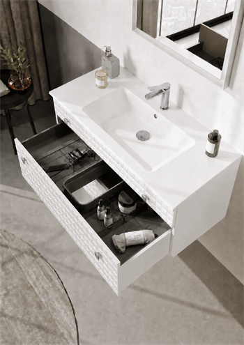 Orka Lipari Asma Banyo Dolabı Takımı, 100 cm, Mat Beyaz Lake (Krom Kulp-Ledli Ayna), 5007320