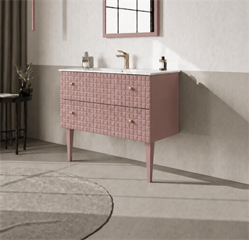 Orka Lipari 100 cm Mat Pudra Banyo Dolabı Alt Modül Ve Lavabo (Ayaklı-Altın Kulp), 5008579