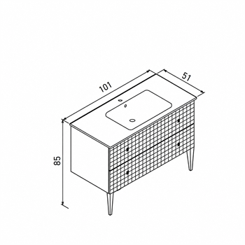 Orka Lipari 100 cm Mat Pudra Banyo Dolabı Alt Modül Ve Lavabo (Ayaklı-Altın Kulp), 5008579